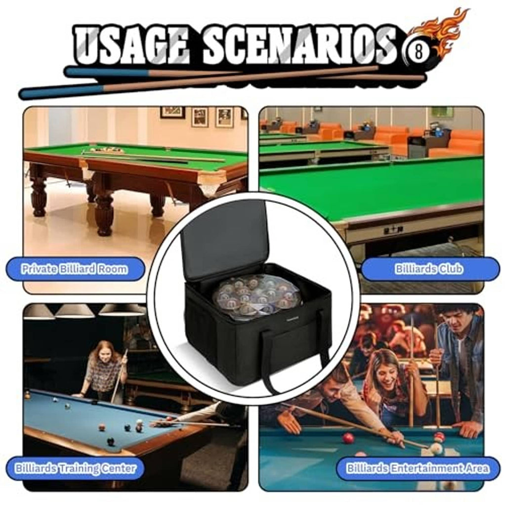 Black storage bag with zippered top and internal compartment, carry handle visible