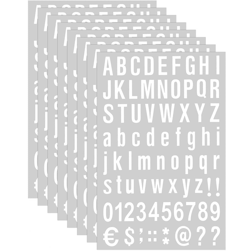 White self-adhesive vinyl letter and number sheets with alphabet and symbols