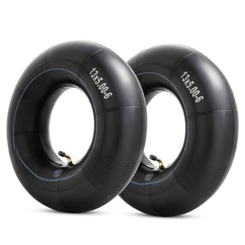 Pair of black inner tubes with 13x5.00-6 markings and two valve stems