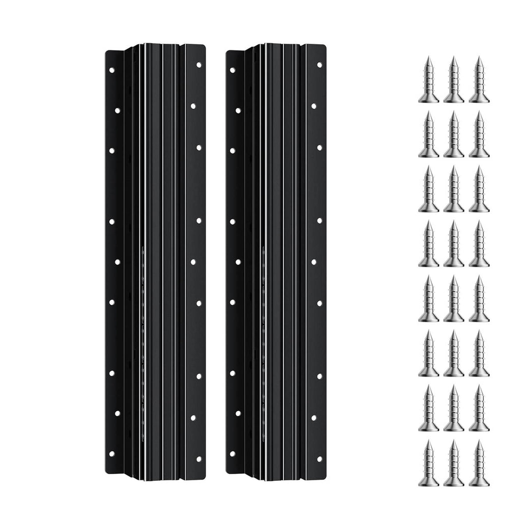 Black undermount drawer slide rails with multiple mounting holes, two-piece set.
