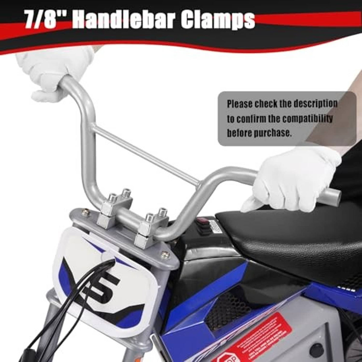 Silver handlebar clamp risers installed on a handlebar with bolts and tools