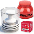 Bearing grease packer kit with clear cup, white piston, and red grease container