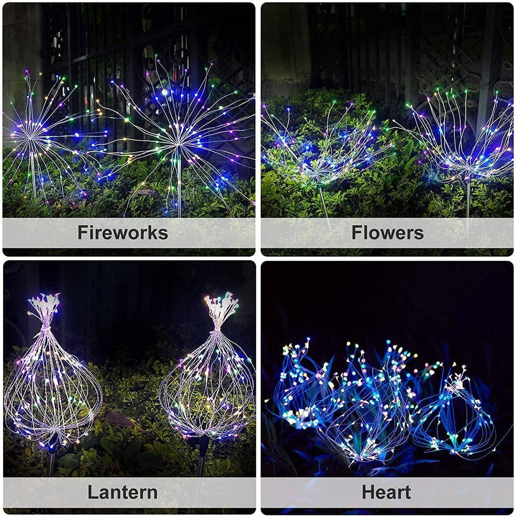Solar RGB firework lights with multiple effects: fireworks, flowers, lantern, heart