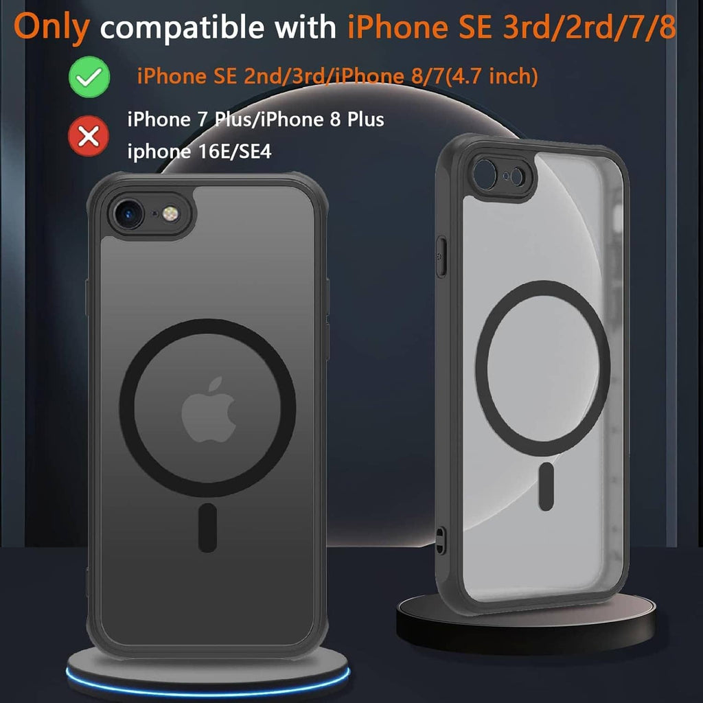 Clear and dark translucent iPhone case fronts with MagSafe ring and camera openings