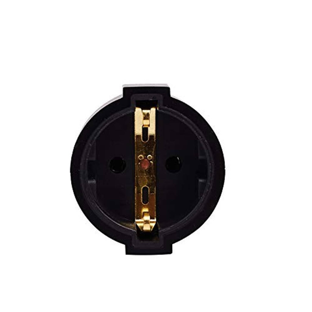 Power adapter Schuko female contacts, black outlet with gold pin insert