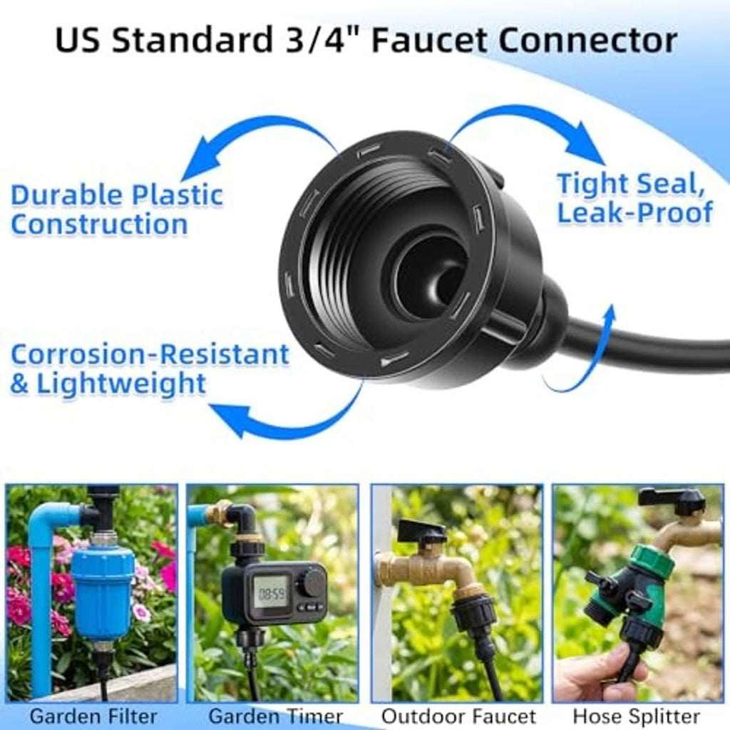 3/4 in faucet connector for misting system with black leak-proof seal