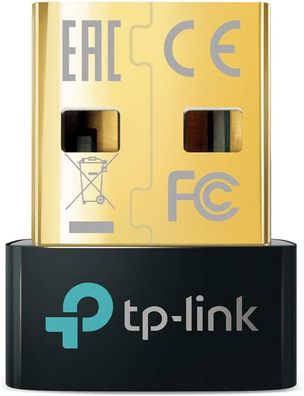 USB Bluetooth dongle receiver, gold metal top and tp-link marking on base