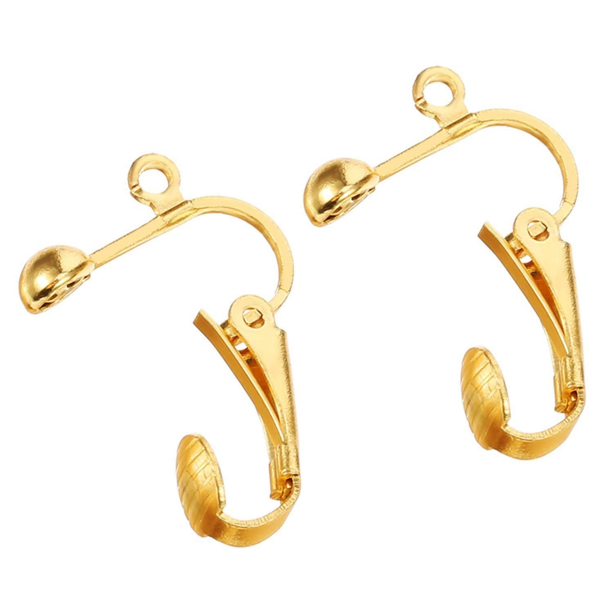Gold-tone clip-on earring converter pair with open loop and back hinge