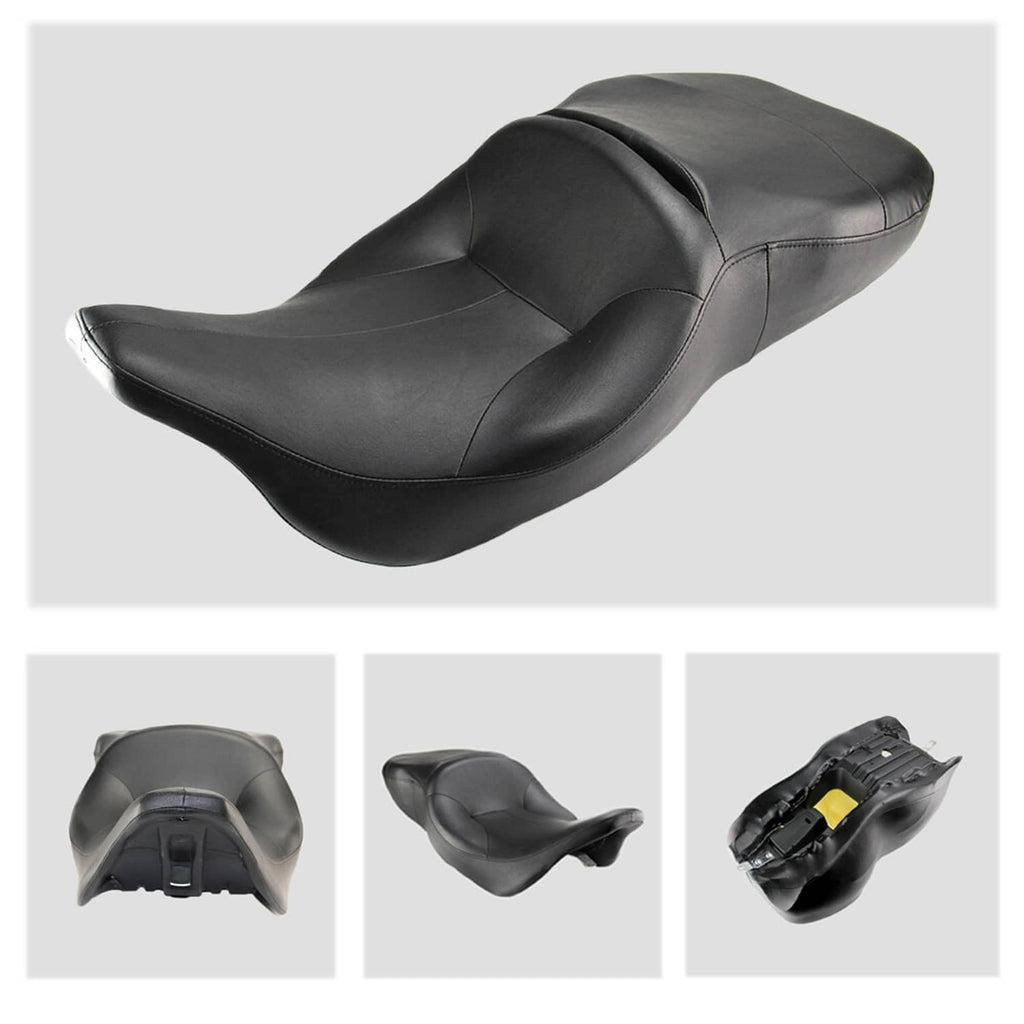 Black leather passenger seat with curved top and visible underside mounting points