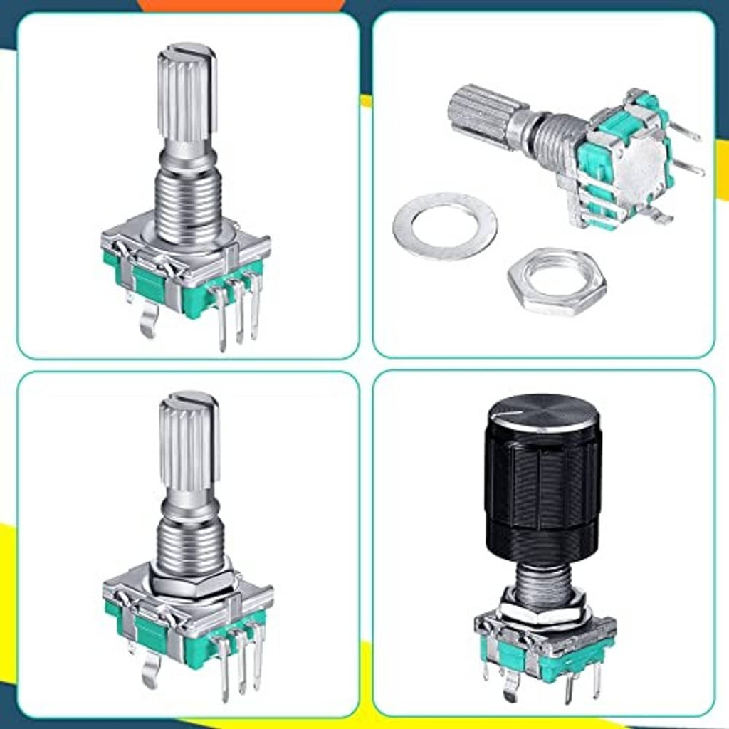 Rotary encoder code switch with knurled metal shaft and teal pushbutton module
