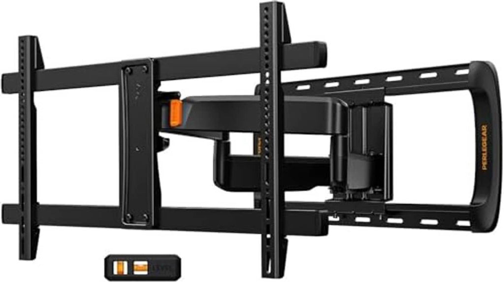 Full-motion sliding TV wall mount, black bracket with extended rails and mounting arms
