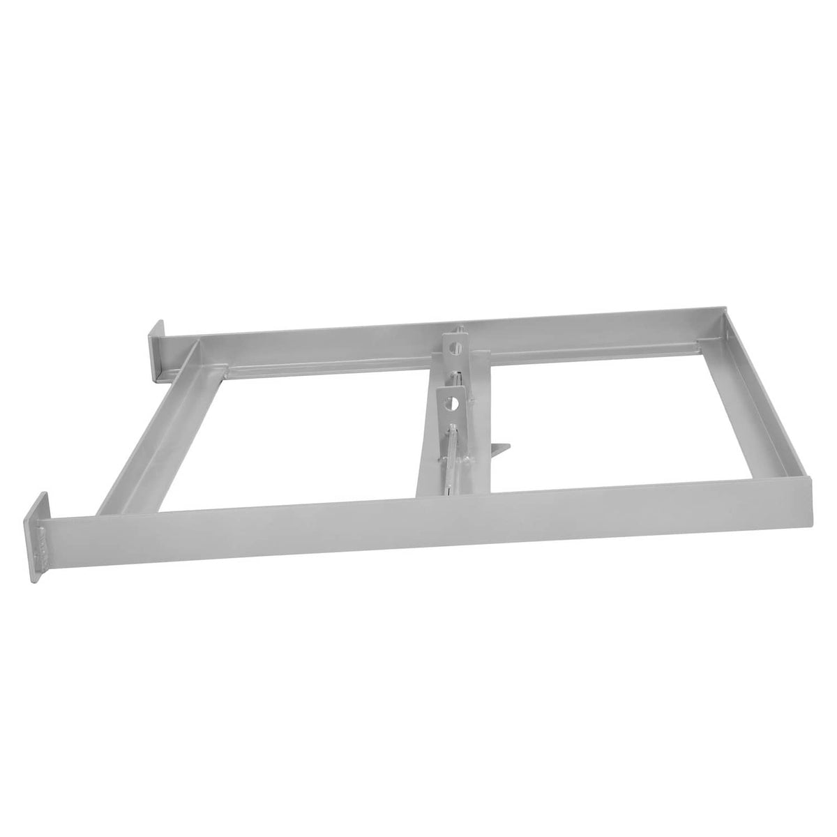 Silver battery tray base frame with cross brace and side mounting brackets
