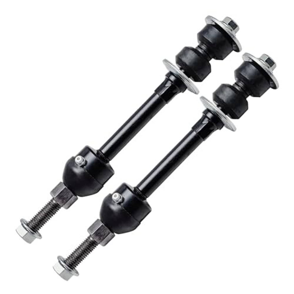 Pair of front upper control arm links with ball joints, black rubber boots, threaded studs