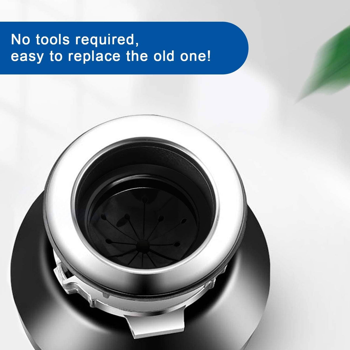 Black disposal splash guard collar baffle top view with radial fin design