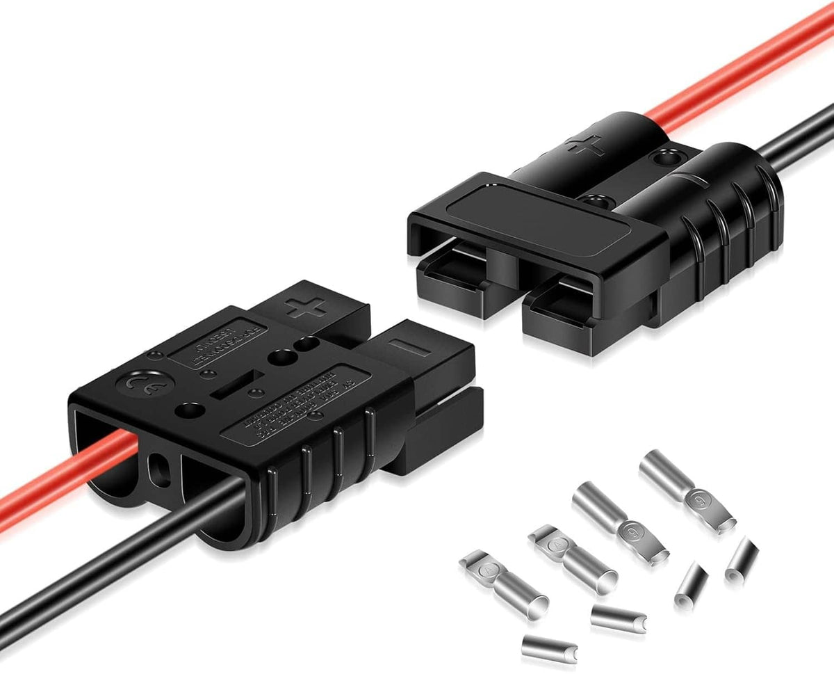 Black quick connect plug with red and black wire leads and connector housing
