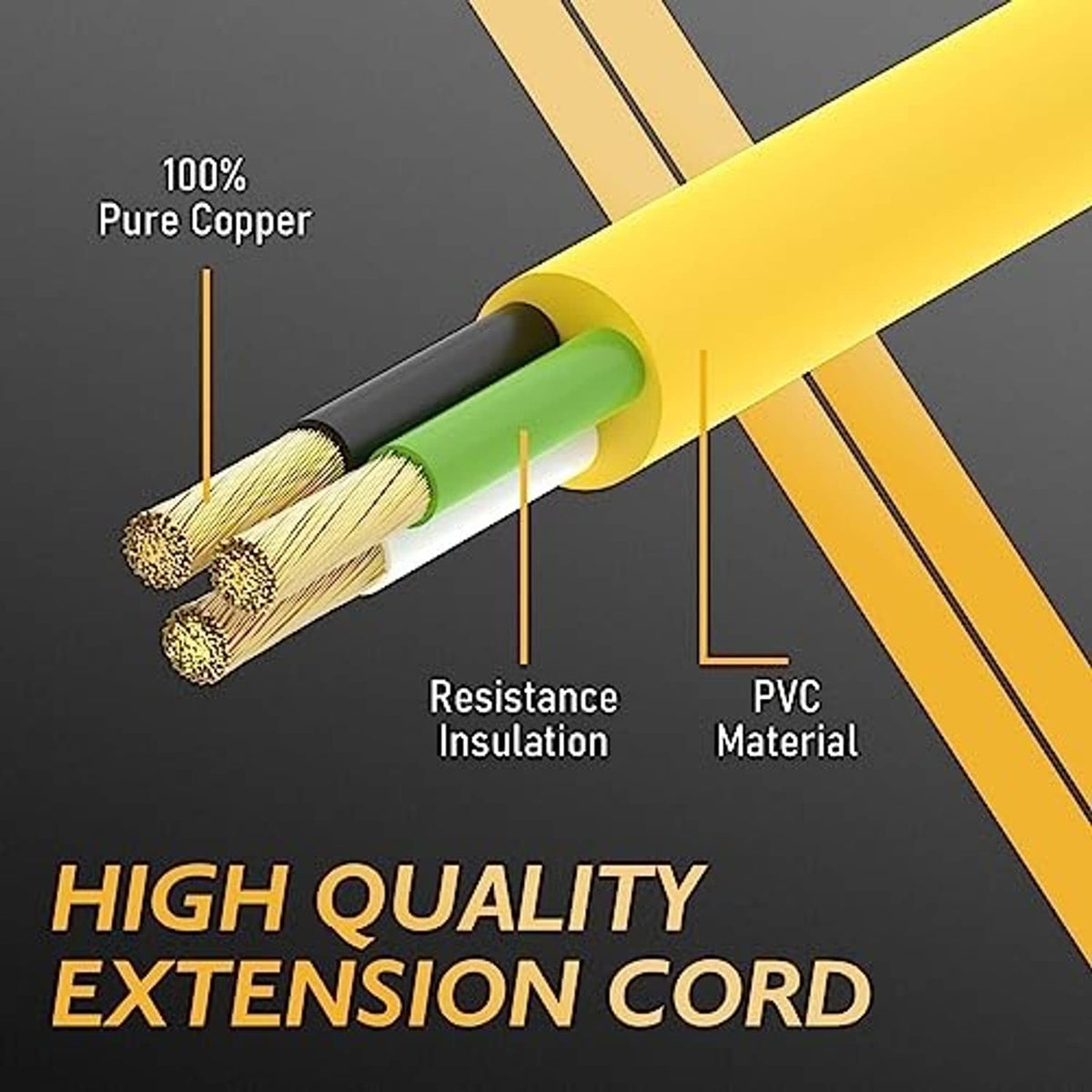 Yellow 10 AWG welding extension cord cable end with exposed copper strands