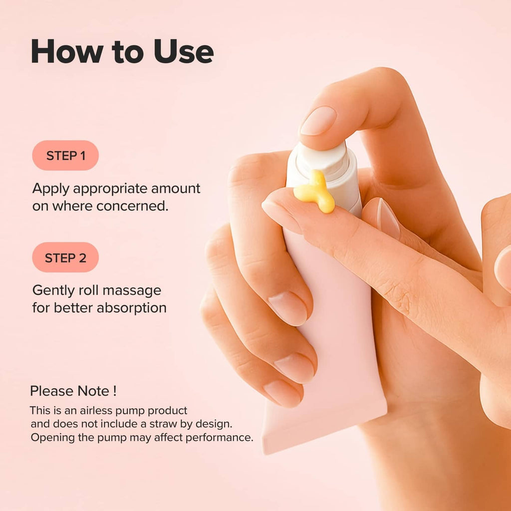 Hands applying yellow eye serum gel from a squeeze tube