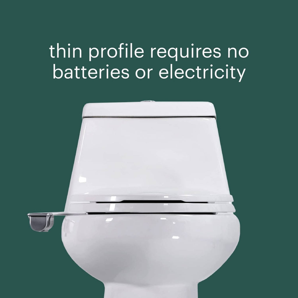 Brondell SimpleSpa SS-150 thinline bidet seat shown on white toilet with nozzle