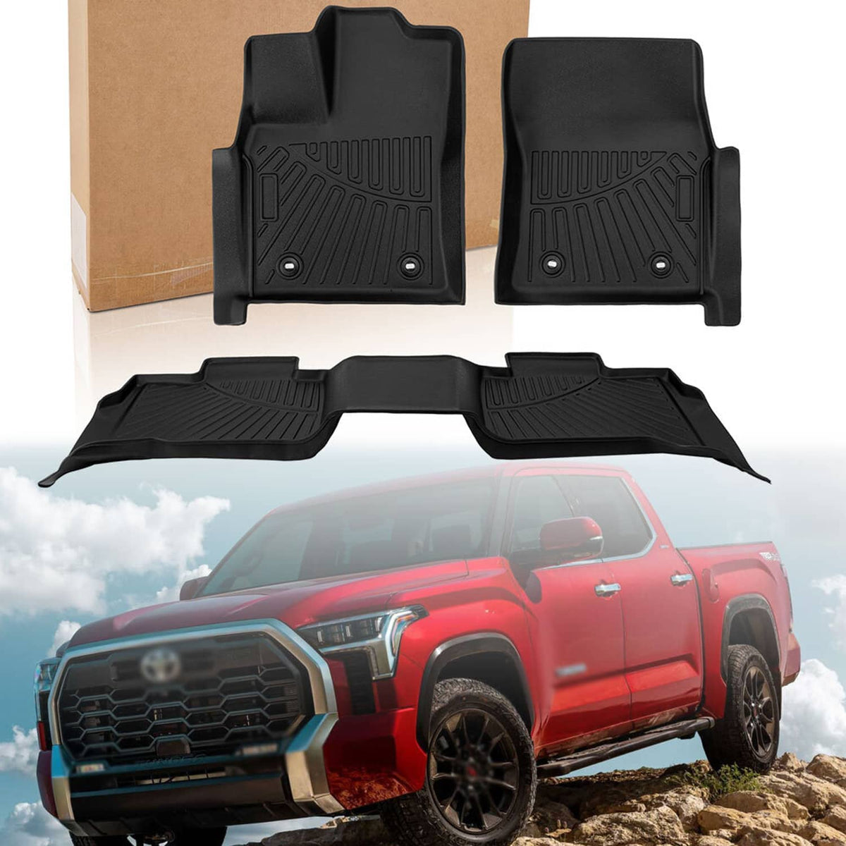 Black TPE floor mat liners with contoured shape for front driver and passenger