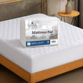 Packaged queen size mattress pad, thin white topper with quilted surface