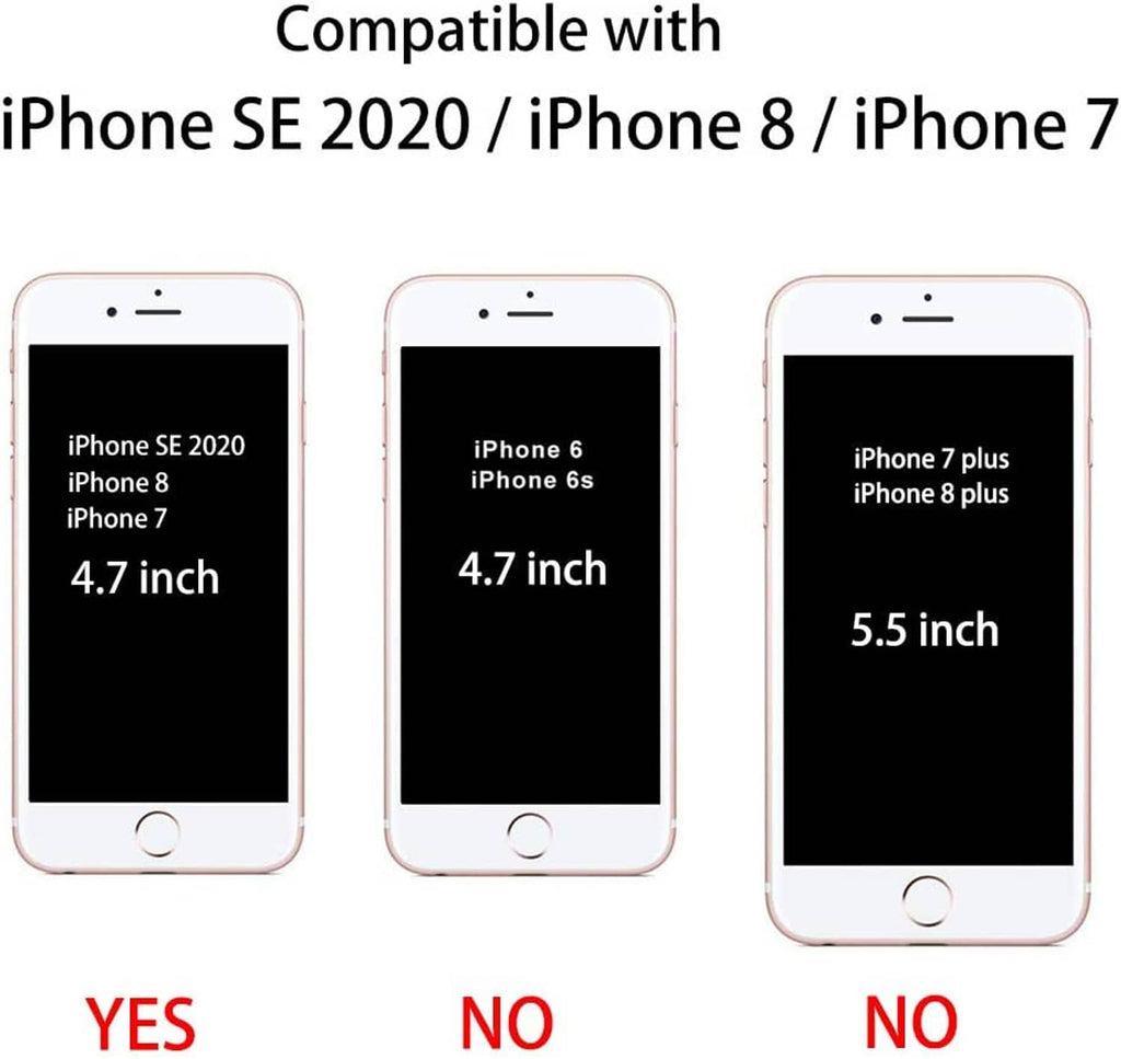 Clear phone case layout showing compatibility sizes for iPhone SE 2020 and iPhone 6/7 plus
