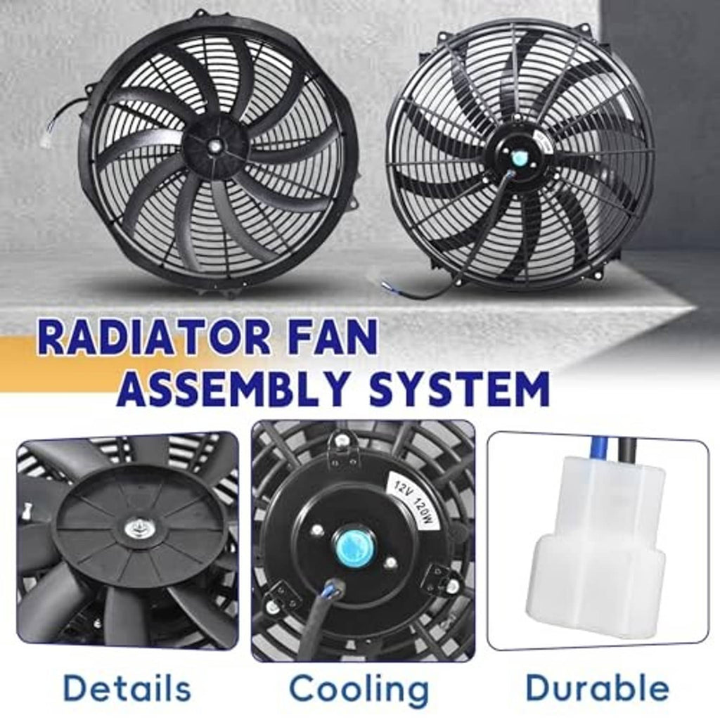 Radiator fan assembly system with dual fan views and durable white relay connector