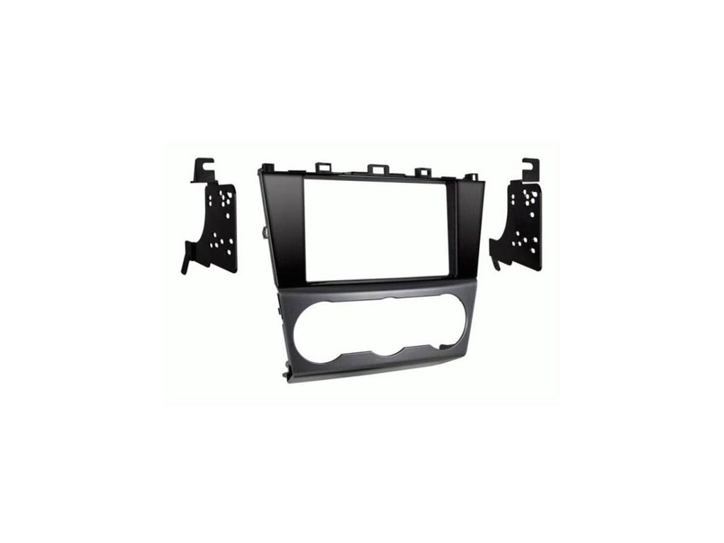 Double-DIN dash kit bezel frame with metal mounting brackets, black