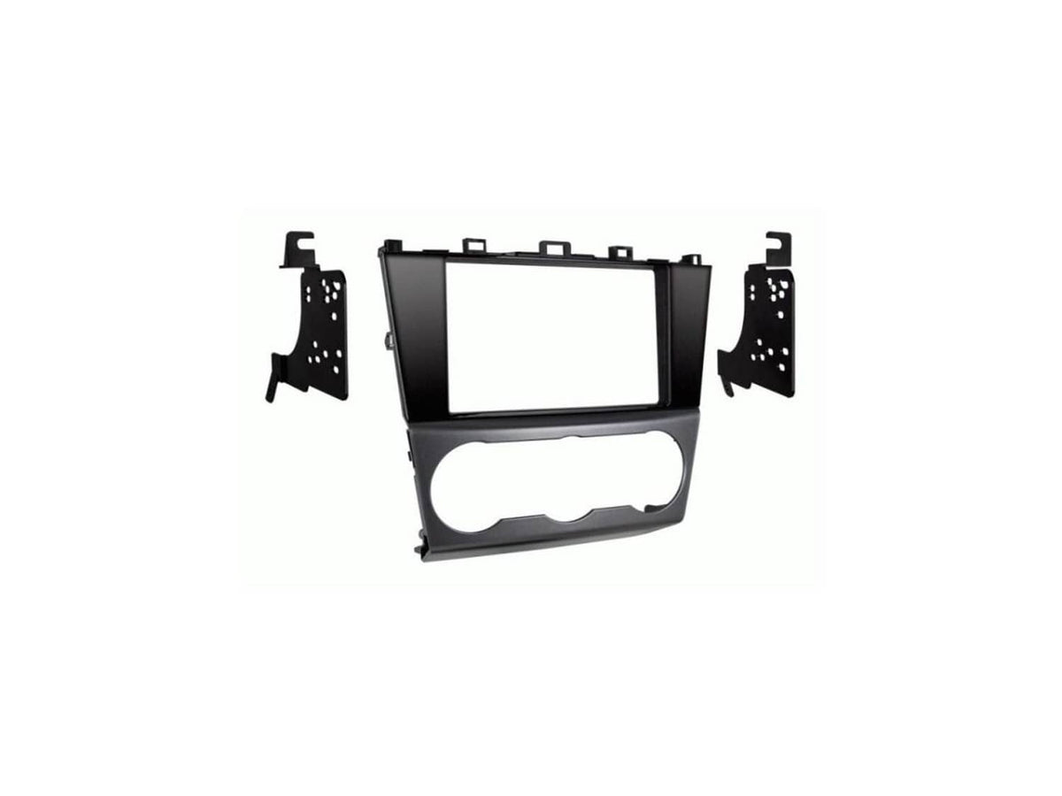 Double-DIN dash kit bezel frame with metal mounting brackets, black