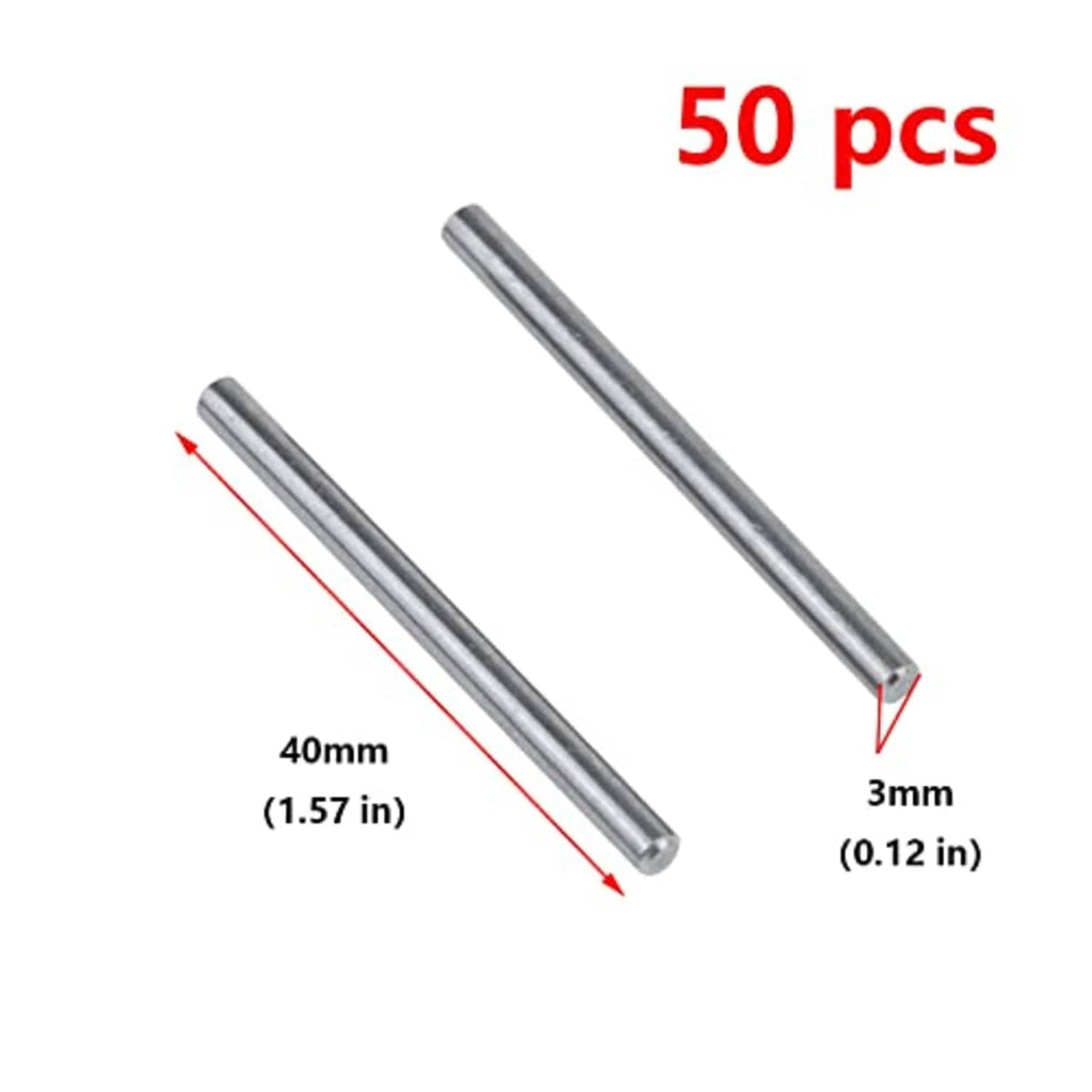 50 pcs stainless steel dowel pins, 3mm diameter and 40mm length, straight rods