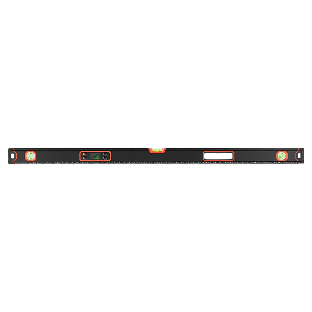 48-inch digital level with LED screen, vial windows, and rugged magnetic end caps