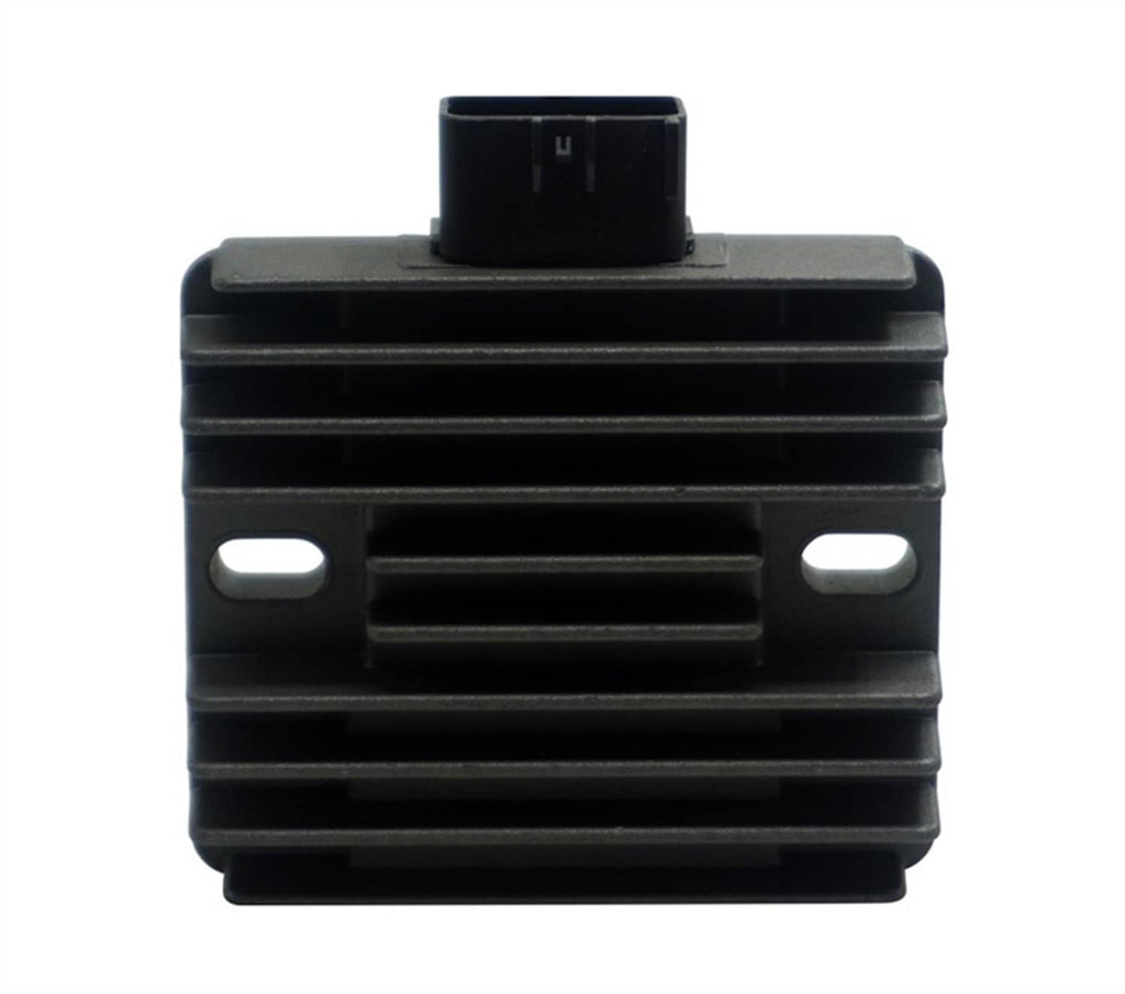 Voltage regulator rectifier with vented front grille and top plug, front view
