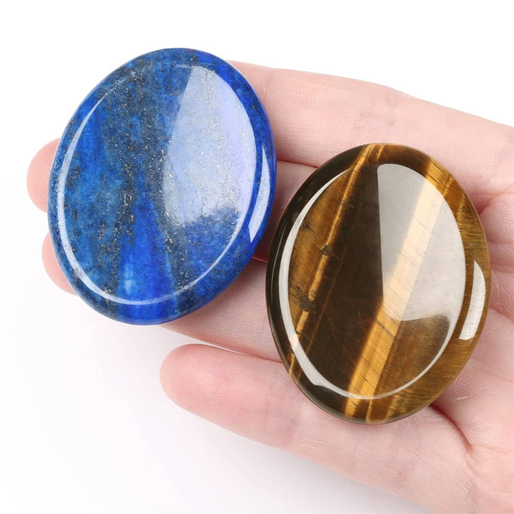 Thumb worry stone set: blue lapis lazuli and brown tiger's eye oval cabochons