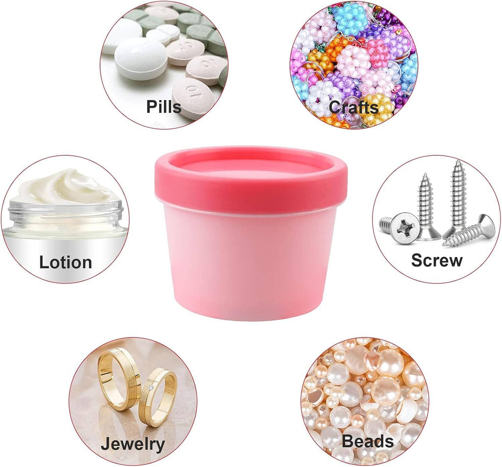 Pink empty plastic cosmetic jar, 3.4oz/100ml, shown with lid removed