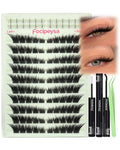 Fox-eye lash extension kit with black strip clusters and bond/seal applicator tubes