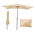 Beige rectangular patio umbrella with black frame and hanging fabric cover