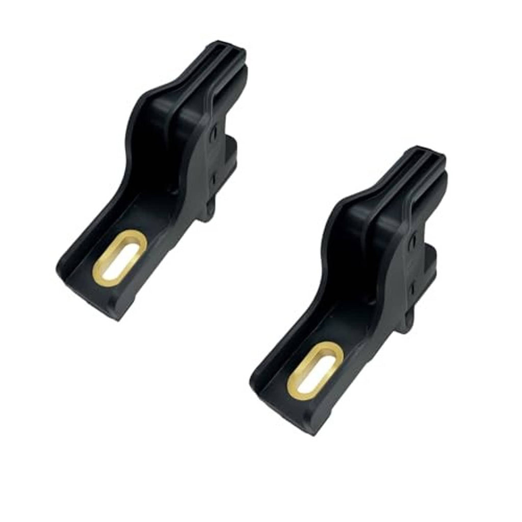2 upper radiator bracket insulator clips, black plastic with recessed gold/yellow connector slots