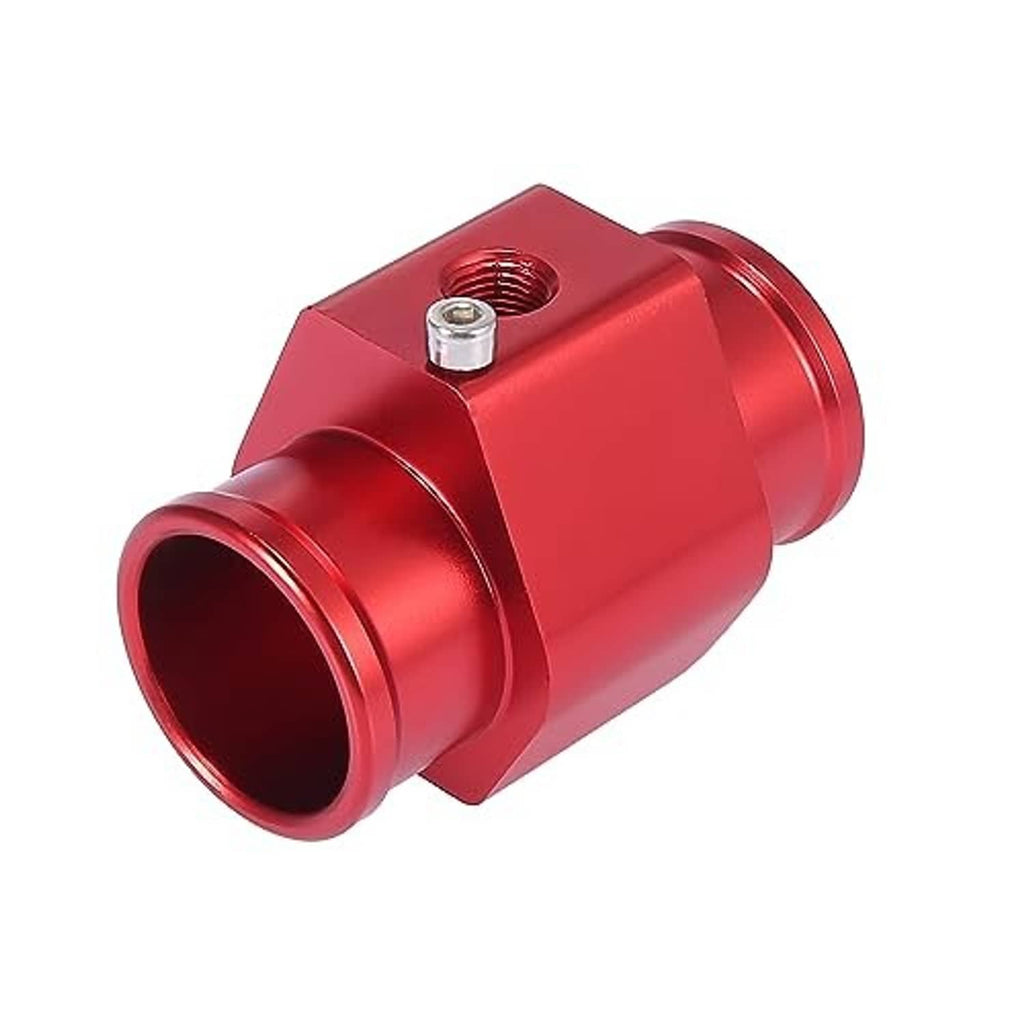 Red 32mm aluminum coolant temperature sensor hose adapter, round outlet and threaded top
