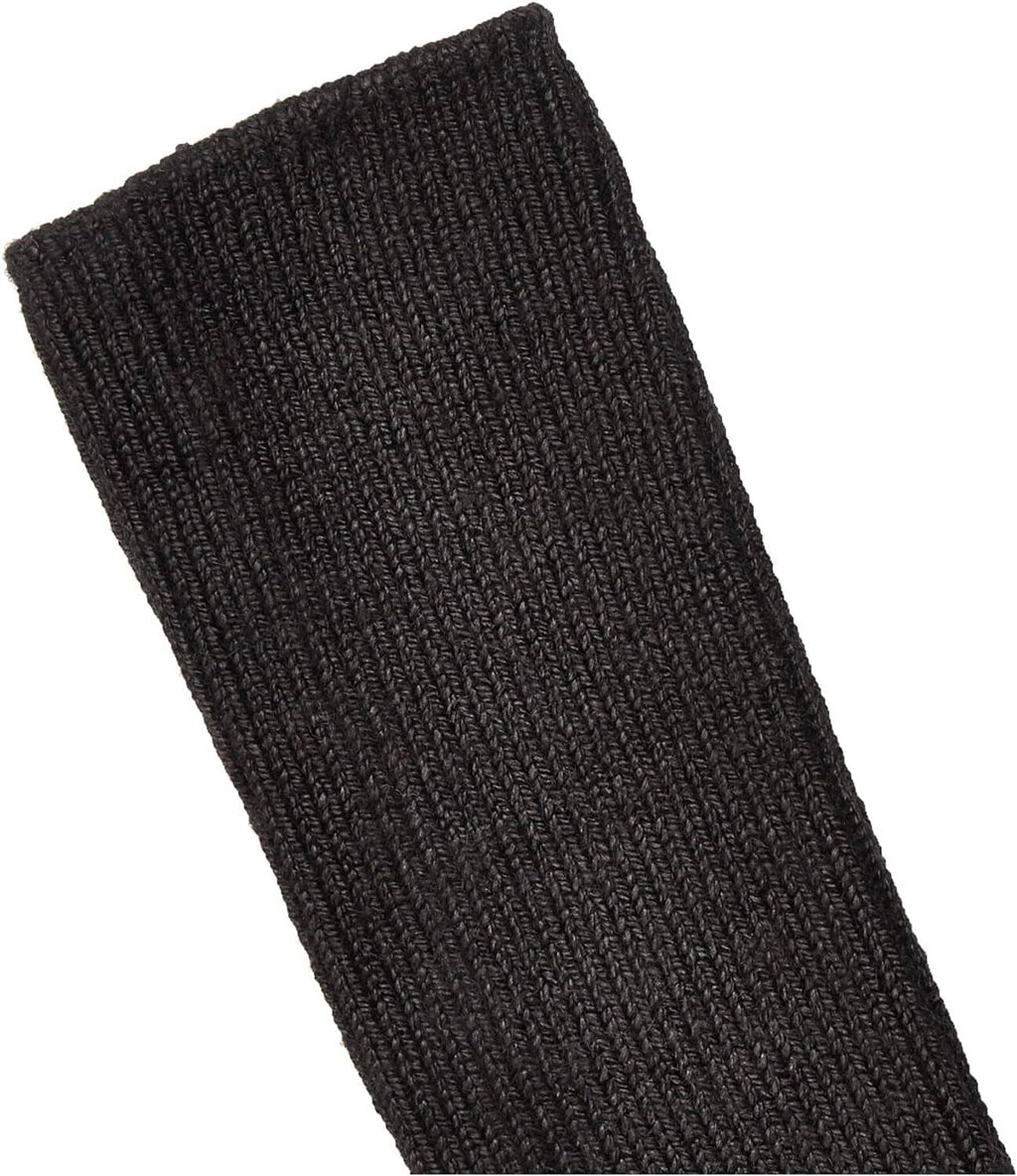 Black crew sock close-up, textured knit fabric