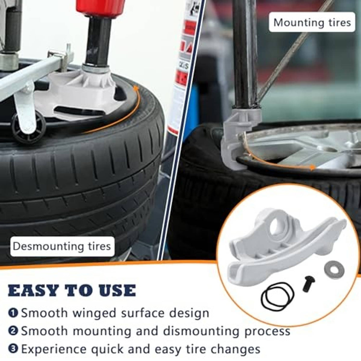 Tire changer demount/mount head tool set, white plastic with smooth winged surface