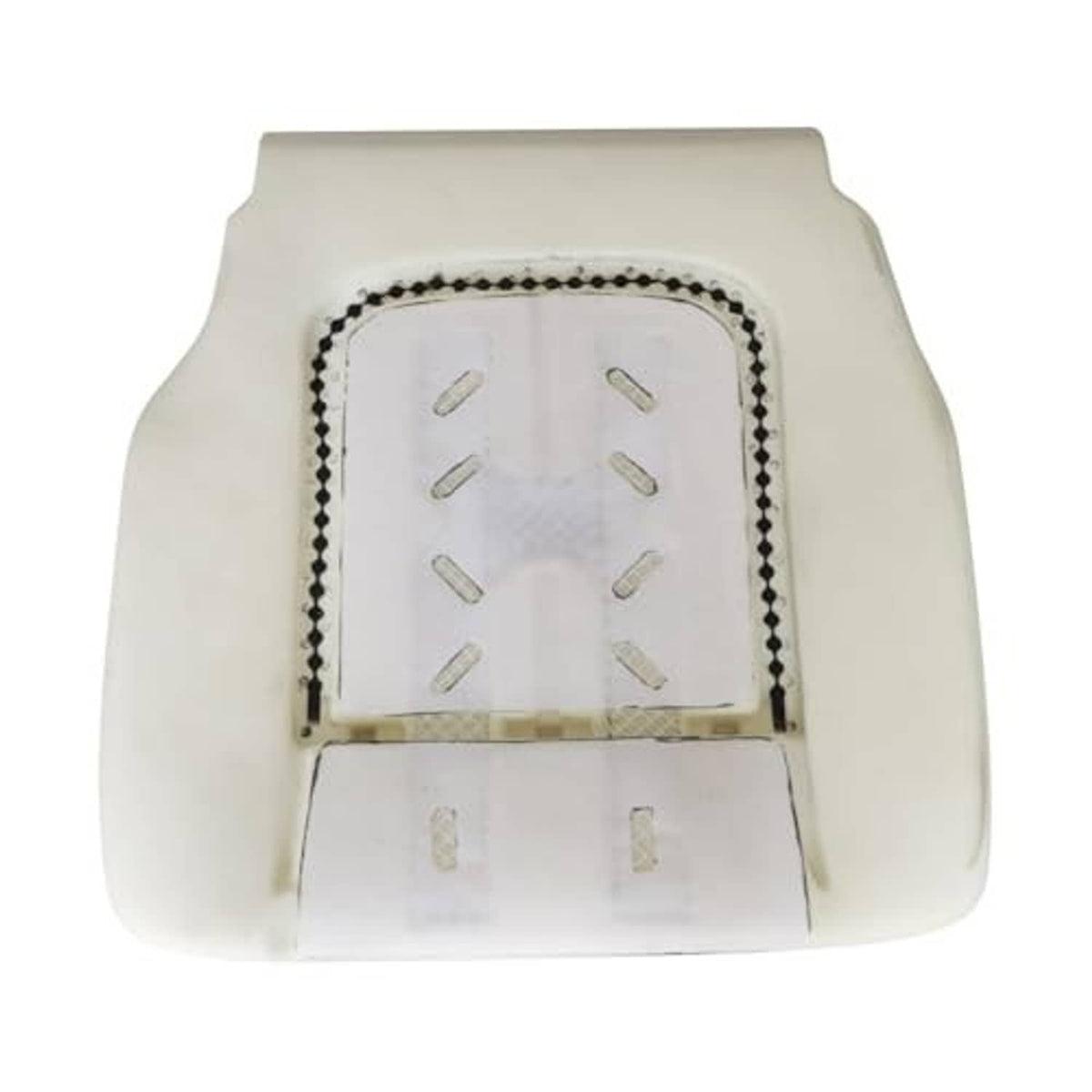 Light beige seat foam cushion with front cutout opening and stitched center backing