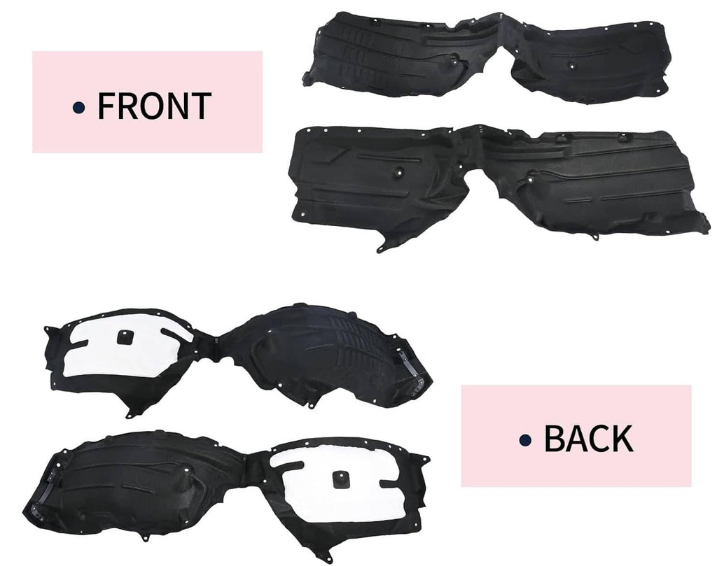 Front and back fender liner pieces, black with white inserts and mounting holes