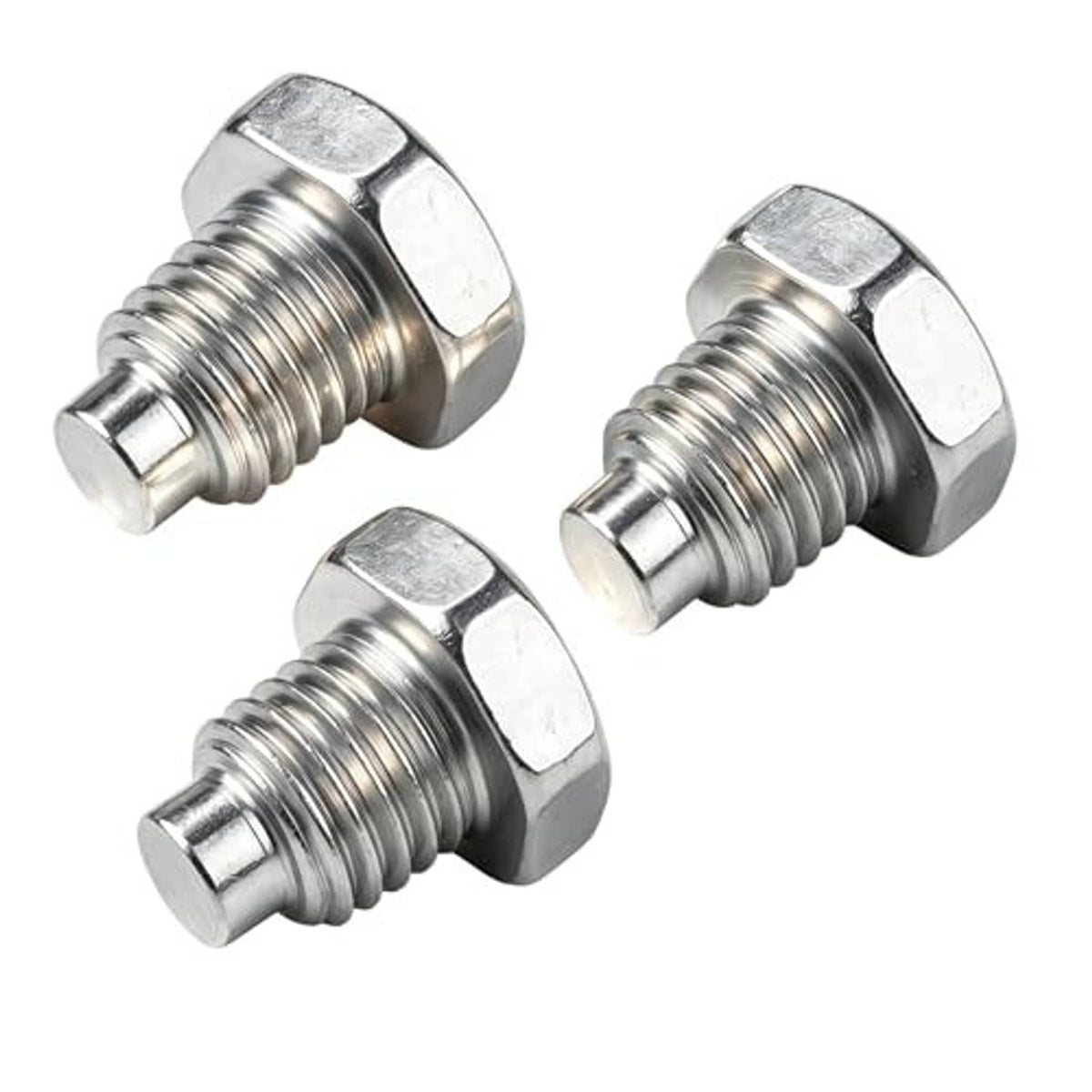 Three silver hex-head threaded bolts with washer-style base, ready for floor jack handles