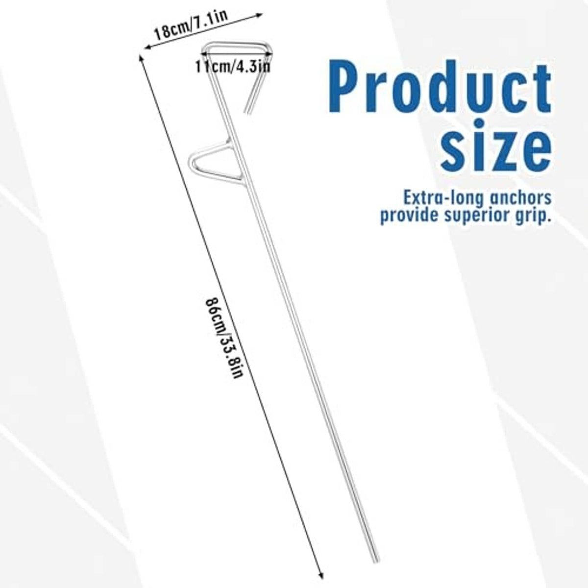 Chrome anchor size diagram showing extra-long spike with dimension arrows