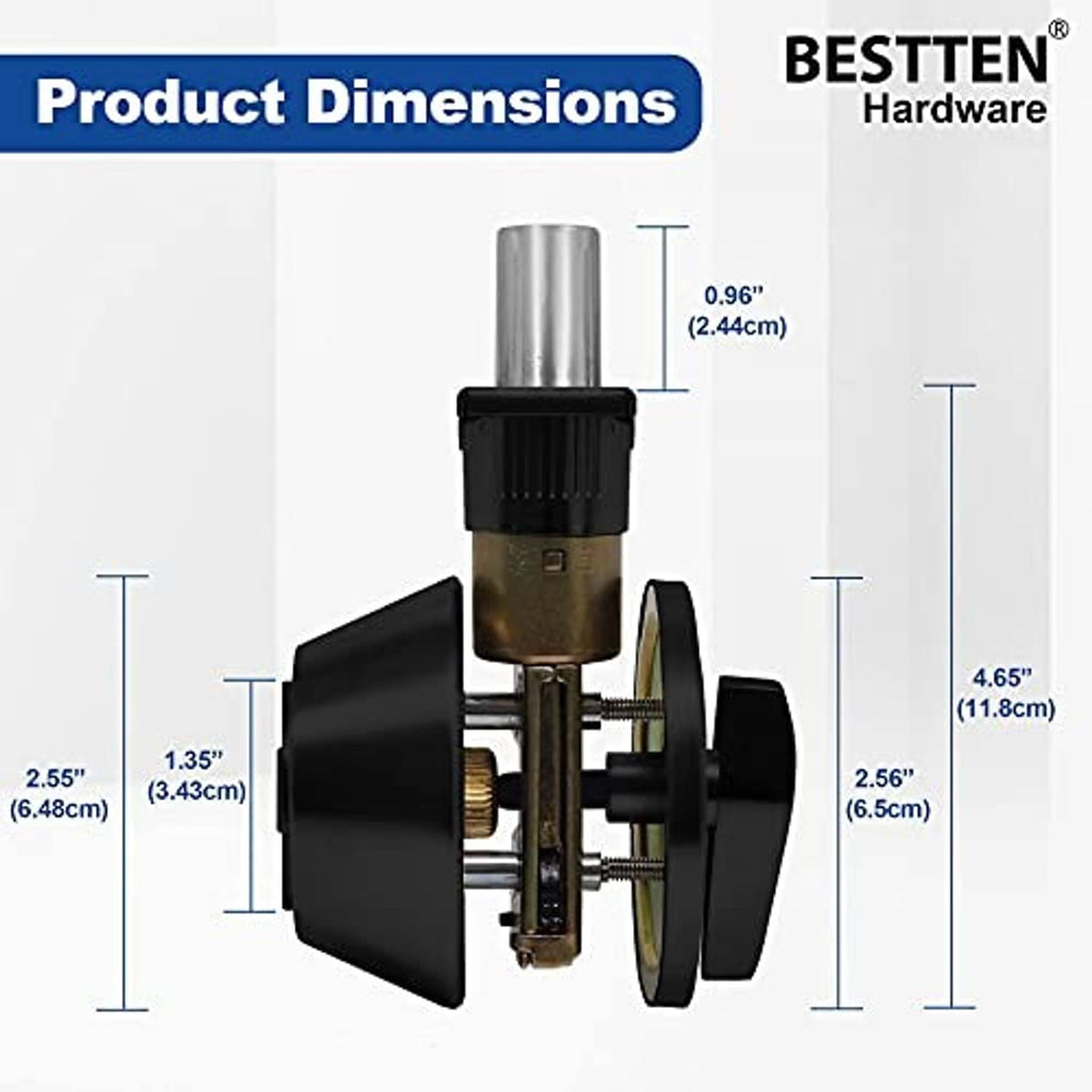 Deadbolt lock cylinder cutaway with matte black exterior and brass internal mechanism