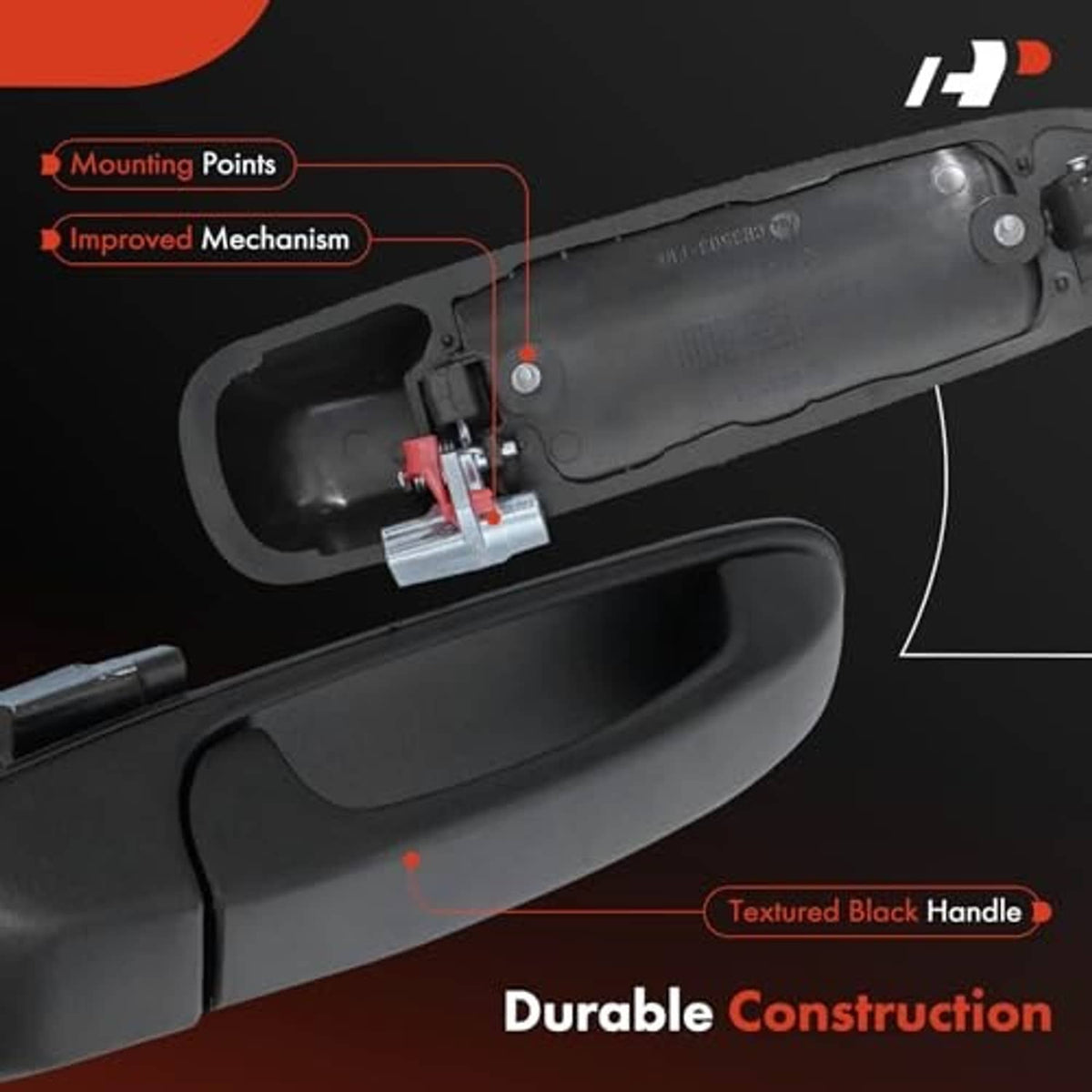 Front exterior door handle with underside access area and latch opening