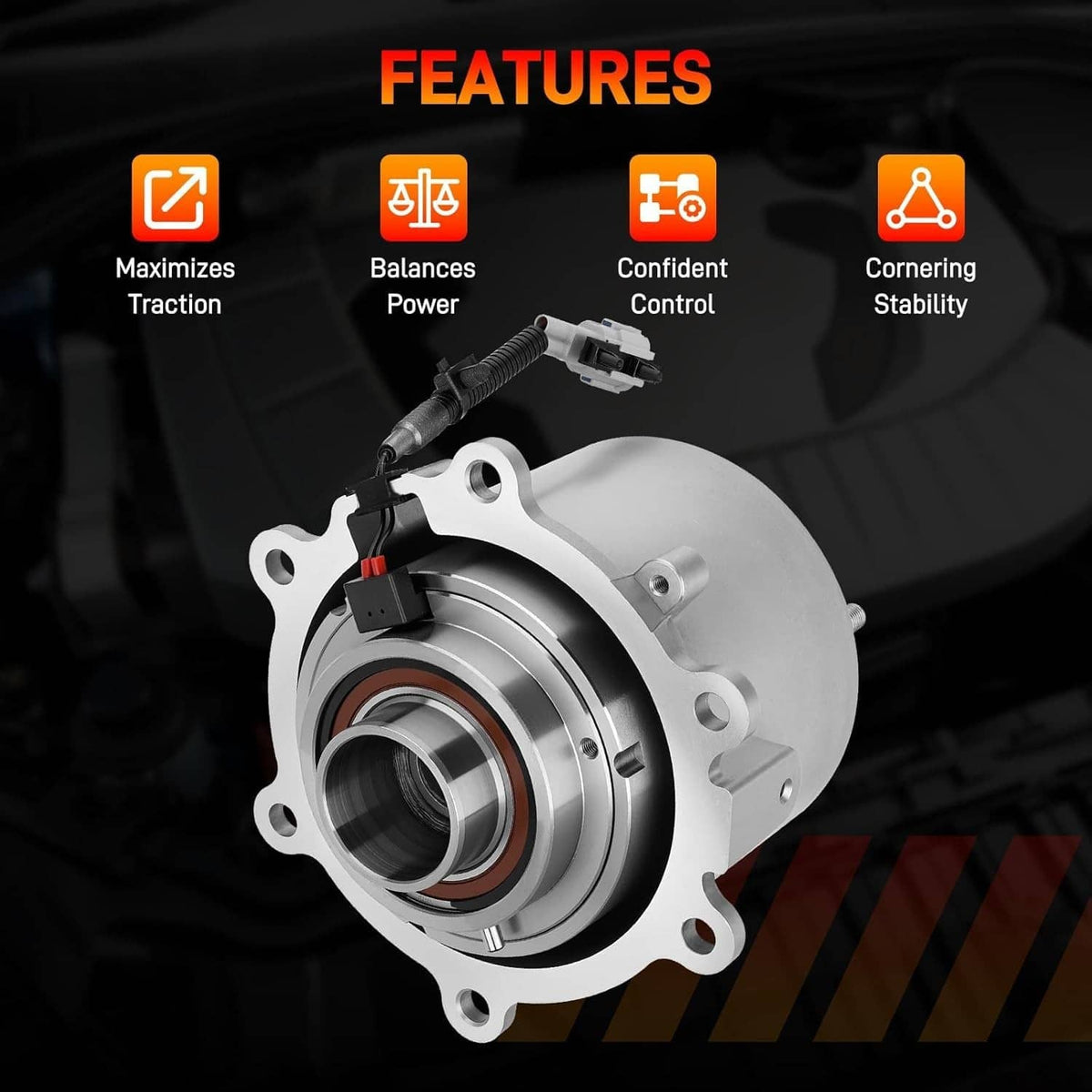 Rear differential coupling with circular flange and wiring connector on the side