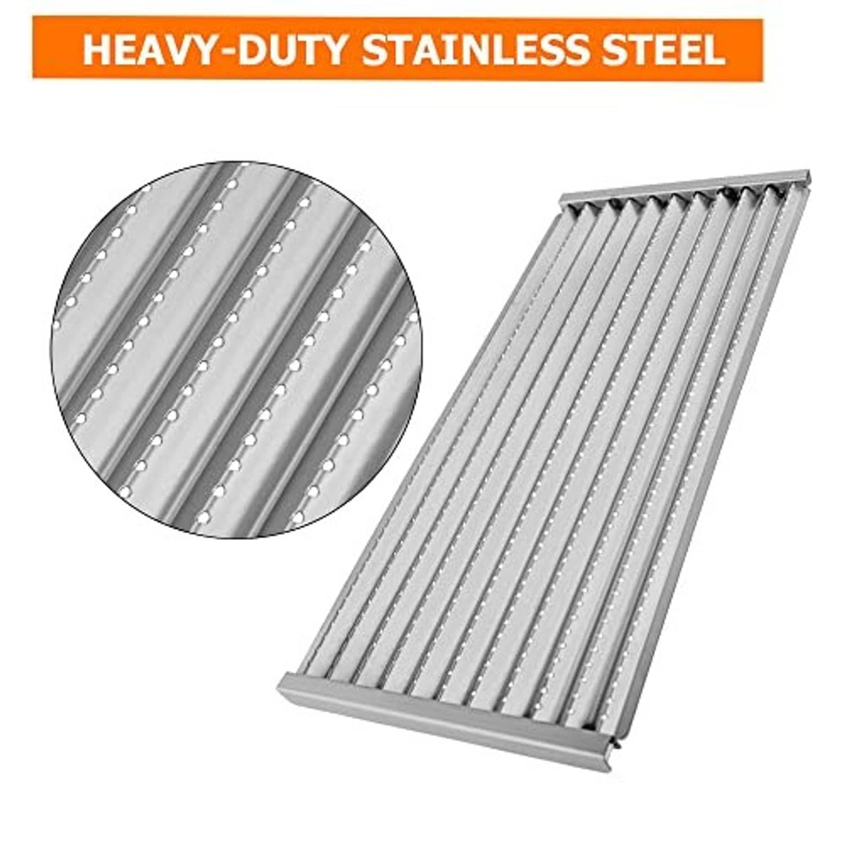 Heavy-duty stainless steel grill grate panel with tightly spaced ridges