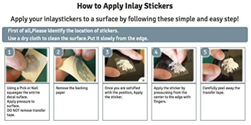 How to apply guitar inlay stickers diagram with striped strip graphic and steps