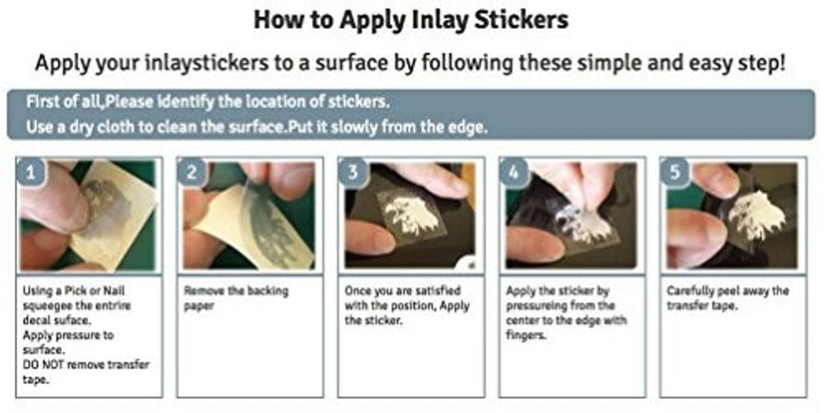 How to apply guitar inlay stickers diagram with striped strip graphic and steps