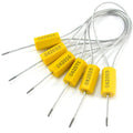 Yellow cable seals with steel wire loops and numbered ID labels